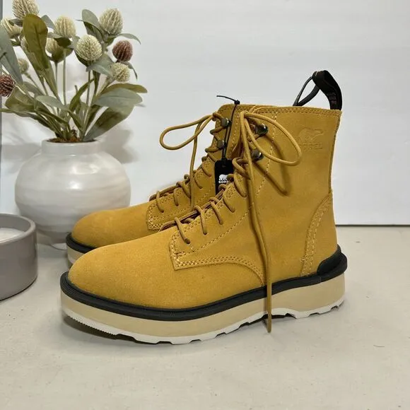 Sorel Hi-Line Lace Waterproof Suede Boots Geo Yellow NL4879-712 Women's 6 NWOB