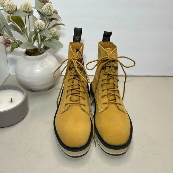 Sorel Hi-Line Lace Waterproof Suede Boots Geo Yellow NL4879-712 Women's 6 NWOB