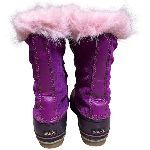 Sorel Joan of Arctic waterproof winter kids boots purple w/pink fur Size 4 EU 35
