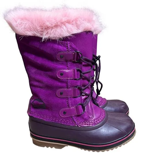 Sorel Joan of Arctic waterproof winter kids boots purple w/pink fur Size 4 EU 35
