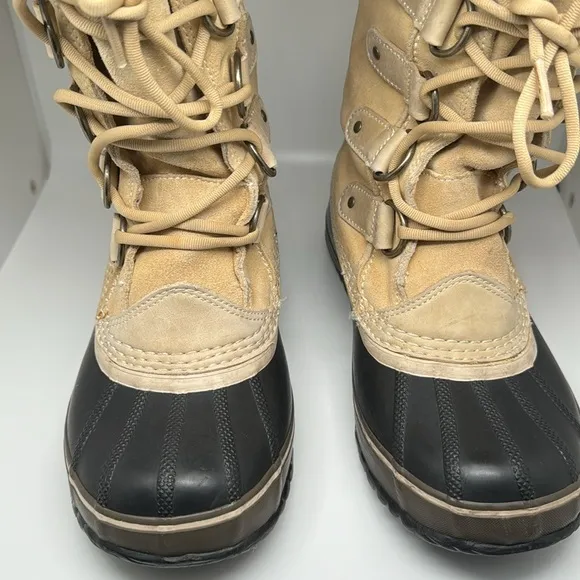 Sorel Joan of Artic Women's Tan Suede Faux Fur Waterproof Winter Boots Size 7