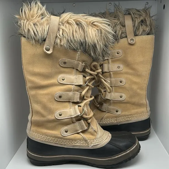 Sorel Joan of Artic Women's Tan Suede Faux Fur Waterproof Winter Boots Size 7