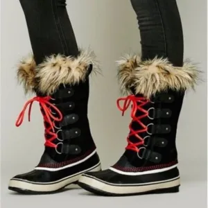 Sorel Joan Of Arctic Winter Waterproof Lace Up Black Suede Faux Fur Trim Boots 7