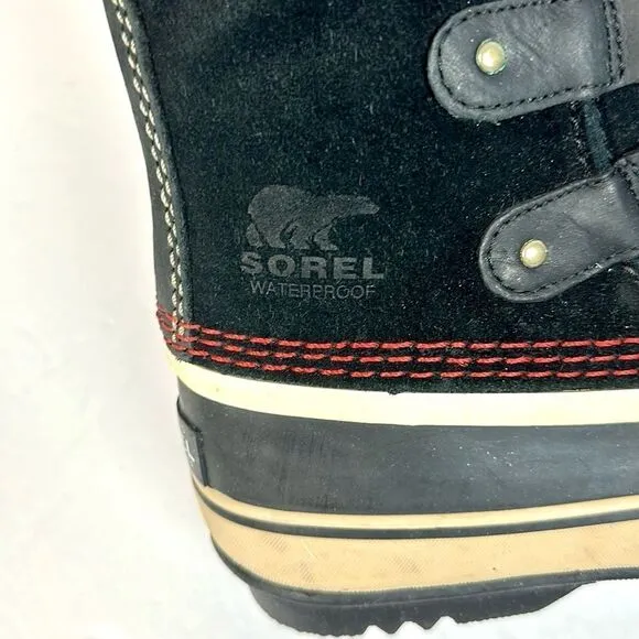 Sorel Joan Of Arctic Winter Waterproof Lace Up Black Suede Faux Fur Trim Boots 7