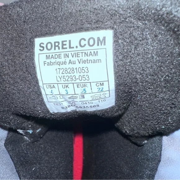 Sorel Kids Winter‎ Outdoor Waterproof Snow Boots Grey Black Red Size US4 NWOB