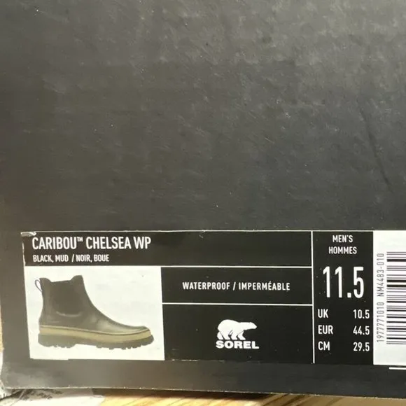 Sorel Men's Caribou Chelsea Waterproof Boots Black, Size 11.5 M