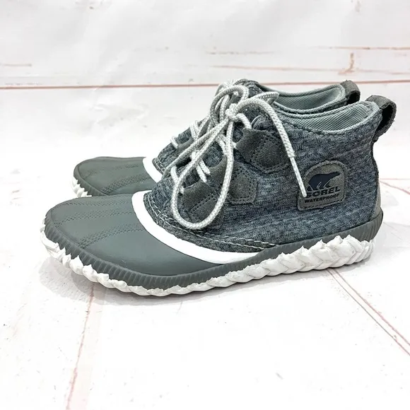 Sorel Out-N-About Plus Grey Knit Waterproof Duck Boots Booties
