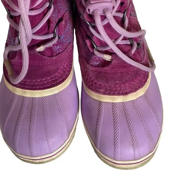 Sorel Pink Waterproof Winter Snow Boots Snowflake Youth Size 6