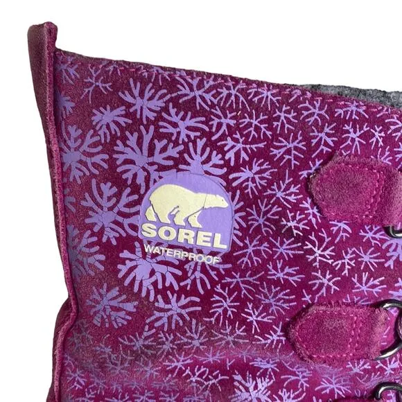 Sorel Pink Waterproof Winter Snow Boots Snowflake Youth Size 6