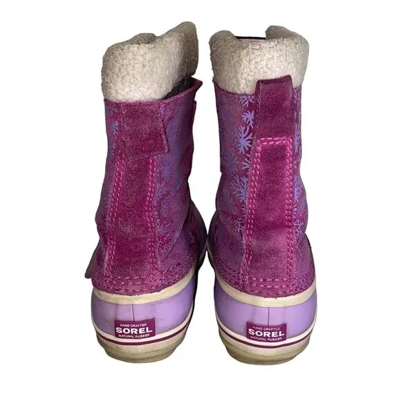 Sorel Pink Waterproof Winter Snow Boots Snowflake Youth Size 6