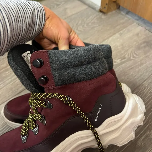 Sorel Red Sneakers with Chunky Sole and Mid-Cut Design
