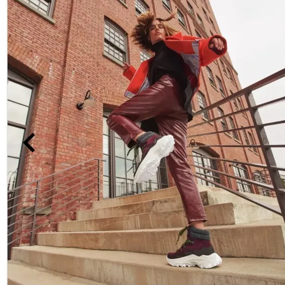 Sorel Red Sneakers with Chunky Sole and Mid-Cut Design