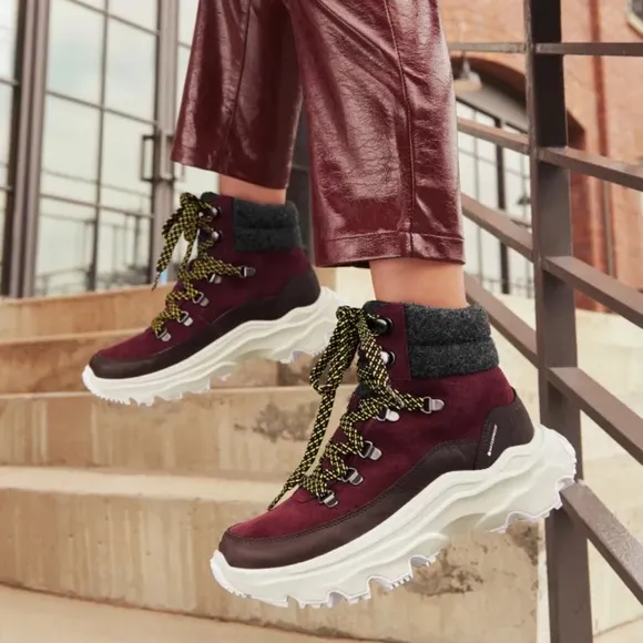 Sorel Red Sneakers with Chunky Sole and Mid-Cut Design