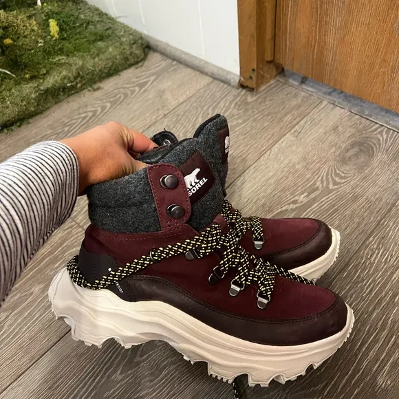 Sorel Red Sneakers with Chunky Sole and Mid-Cut Design