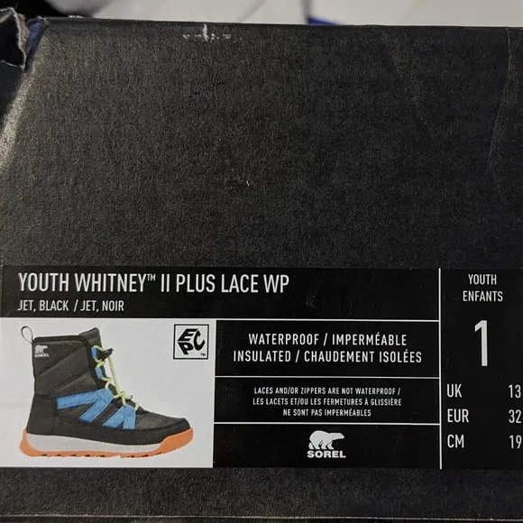 Sorel Whitney II Plus Lace Waterproof Boots, Black/Multi, Little Kids 1