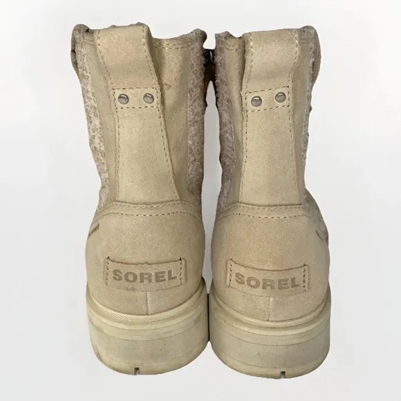 Sorel Women's 9 Lennox Cozy Rain Snow Boots Waterproof Pink Beige Chunky Combat