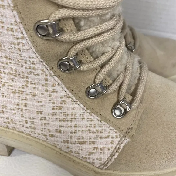 Sorel Women's 9 Lennox Cozy Rain Snow Boots Waterproof Pink Beige Chunky Combat