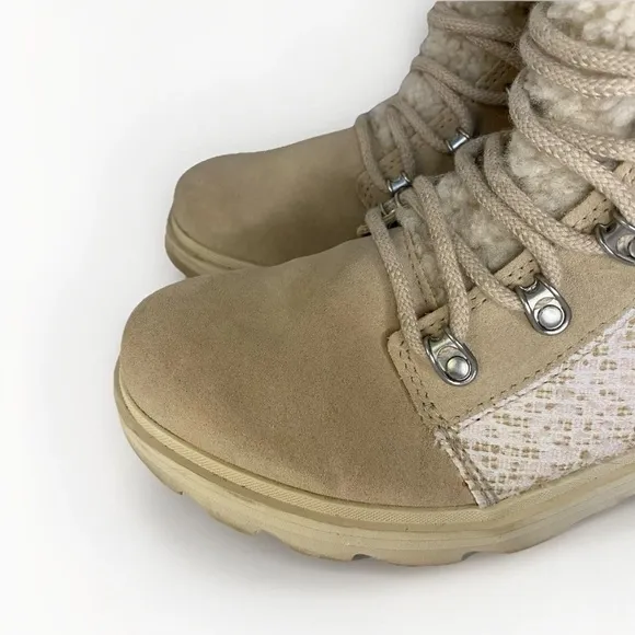 Sorel Women's 9 Lennox Cozy Rain Snow Boots Waterproof Pink Beige Chunky Combat