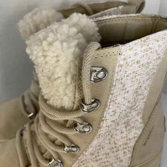 Sorel Women's 9 Lennox Cozy Rain Snow Boots Waterproof Pink Beige Chunky Combat