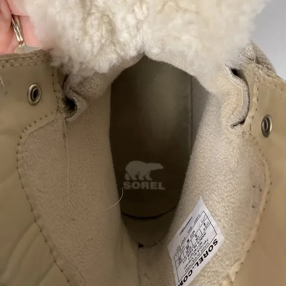 Sorel Women's 9 Lennox Cozy Rain Snow Boots Waterproof Pink Beige Chunky Combat