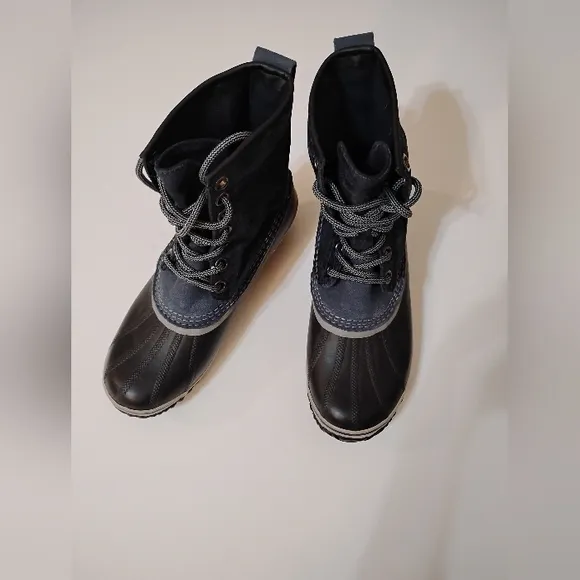SOREL Women's Black Blue Boots Waterproof Hand Crafted Natural Rubber LaceUp 9.5