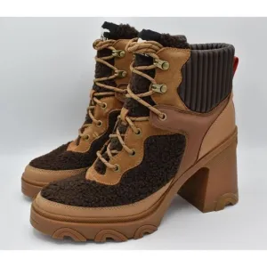 Sorel Womens Size 10.5 Brex Heel Cozy Lace Buff Brown Waterproof Leather Boots
