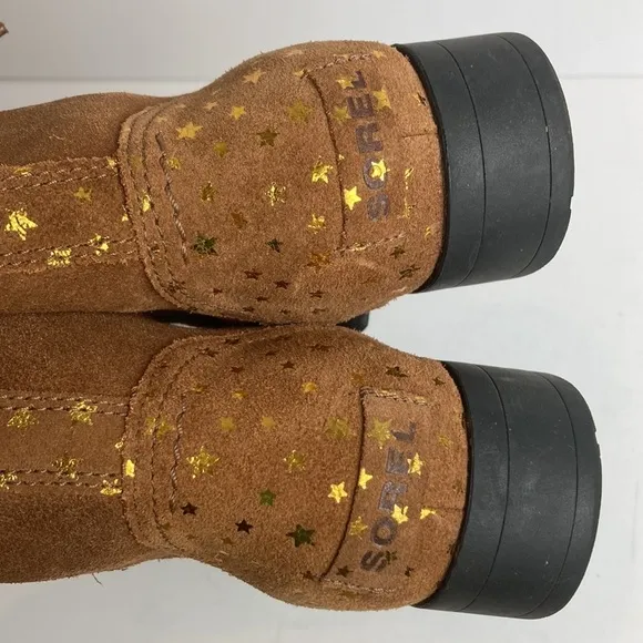 Sorel Youth Emelie Short Lace Velvet Tan Girls Boots Size 5 Stars Waterproof