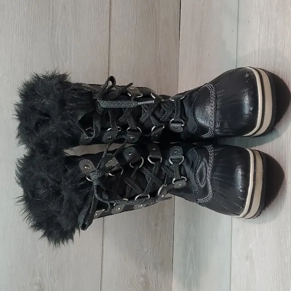 Sorel Youth Girls Tofino II Lace Up Duck Rubber Faux fur boots shoes sz 4