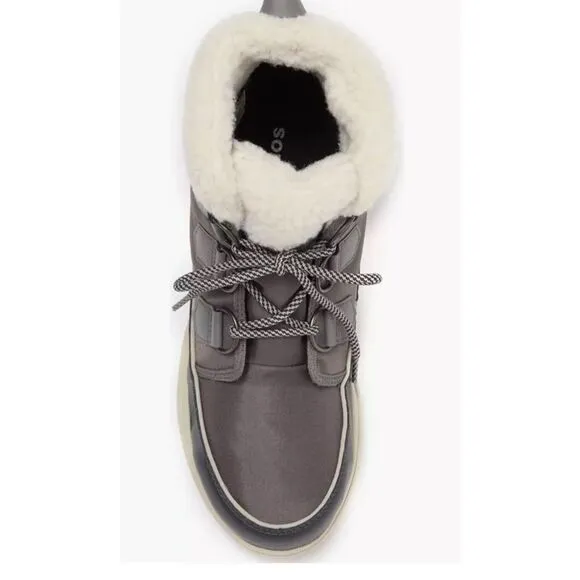 Sorel Explorer Carnival Waterproof Boots with Faux Fur Collar Gray 8 NWB