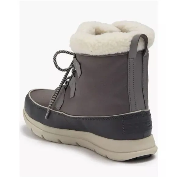 Sorel Explorer Carnival Waterproof Boots with Faux Fur Collar Gray 8 NWB