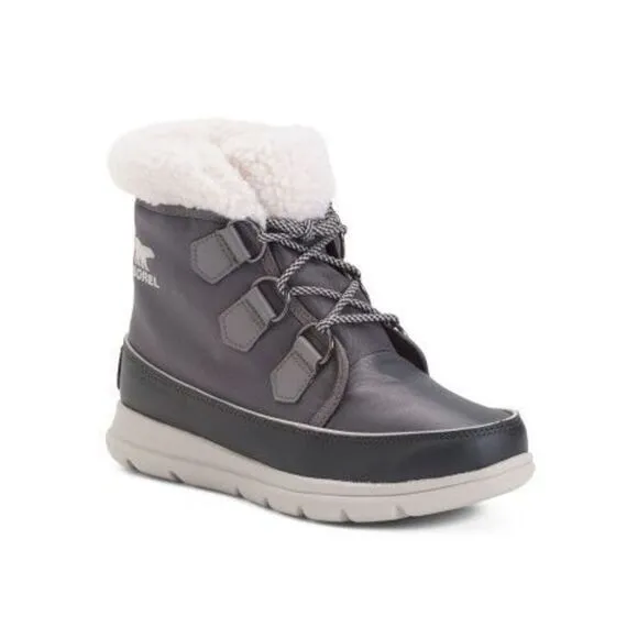 Sorel Explorer Carnival Waterproof Boots with Faux Fur Collar Gray 8 NWB