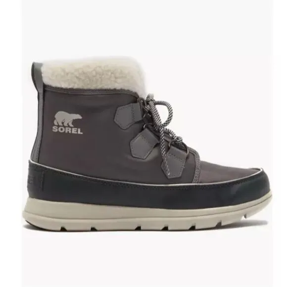 Sorel Explorer Carnival Waterproof Boots with Faux Fur Collar Gray 8 NWB