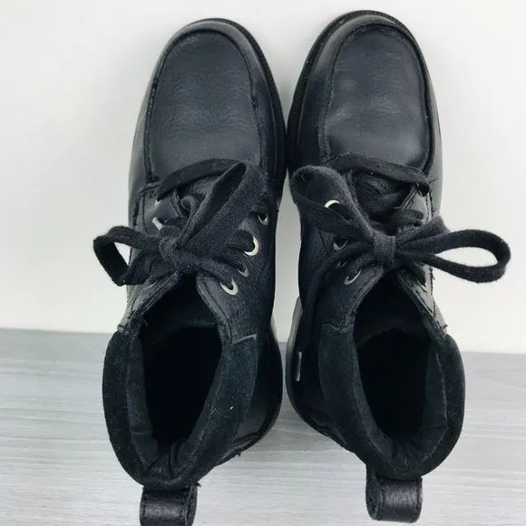 Sorel Madson Youth Size 3 Waterproof Moc Toe Black Leather Boots NY2996-011‎