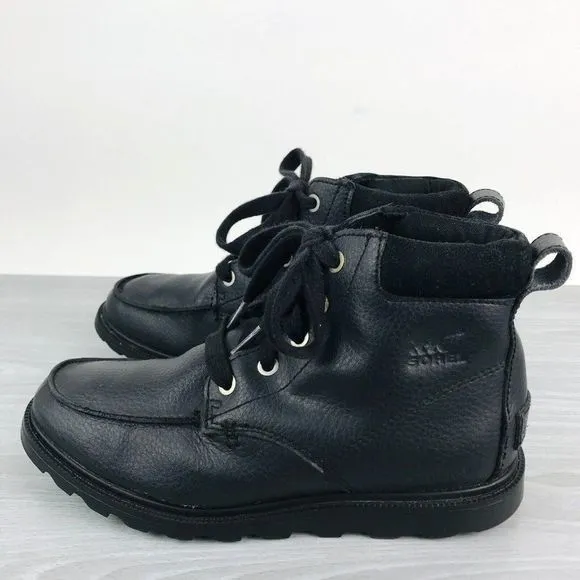 Sorel Madson Youth Size 3 Waterproof Moc Toe Black Leather Boots NY2996-011‎