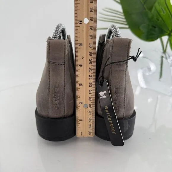 Sorel Women Emelie Waterproof Chelsea Booties Boots Grey Brown Leather Size 5