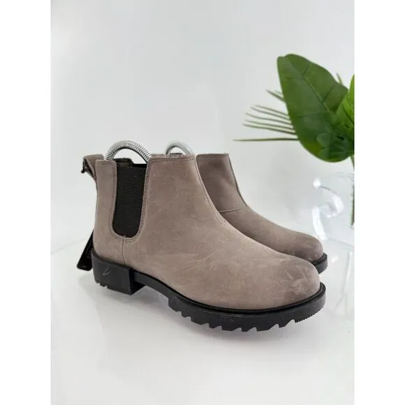 Sorel Women Emelie Waterproof Chelsea Booties Boots Grey Brown Leather Size 5