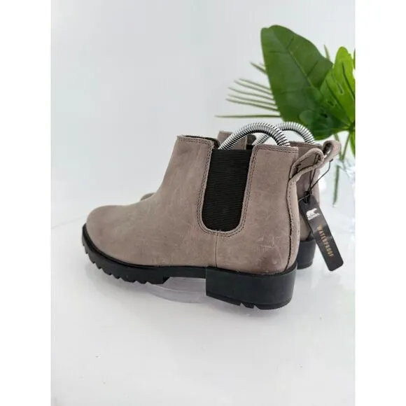 Sorel Women Emelie Waterproof Chelsea Booties Boots Grey Brown Leather Size 5
