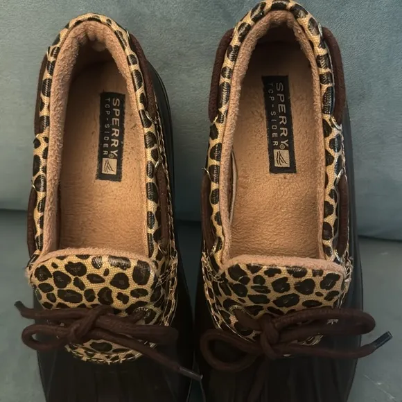 SPERRY CORMORANT LEOPARD PRINT SLIP ON DUCK BOOTS - Size 7 Top Sider