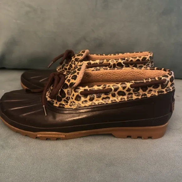 SPERRY CORMORANT LEOPARD PRINT SLIP ON DUCK BOOTS - Size 7 Top Sider