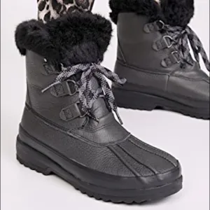 SPERRY Maritime black fur gray Leather Winter Boots