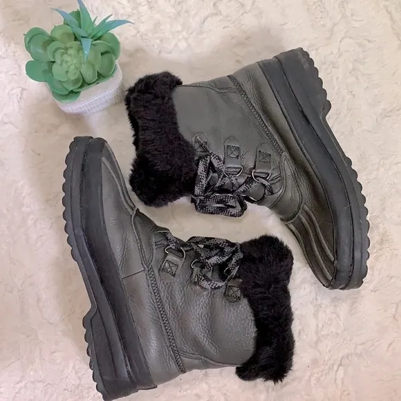 SPERRY Maritime black fur gray Leather Winter Boots