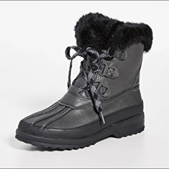 SPERRY Maritime black fur gray Leather Winter Boots