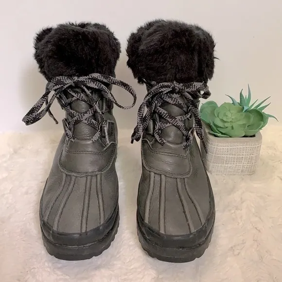 SPERRY Maritime black fur gray Leather Winter Boots