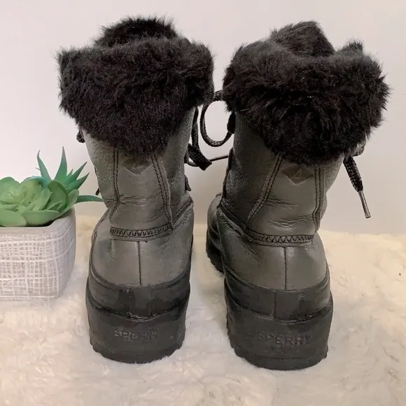 SPERRY Maritime black fur gray Leather Winter Boots