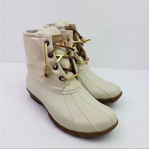 Sperry Metallic Ivory Waterproof Saltwater Duck Boots Rain Boots 8