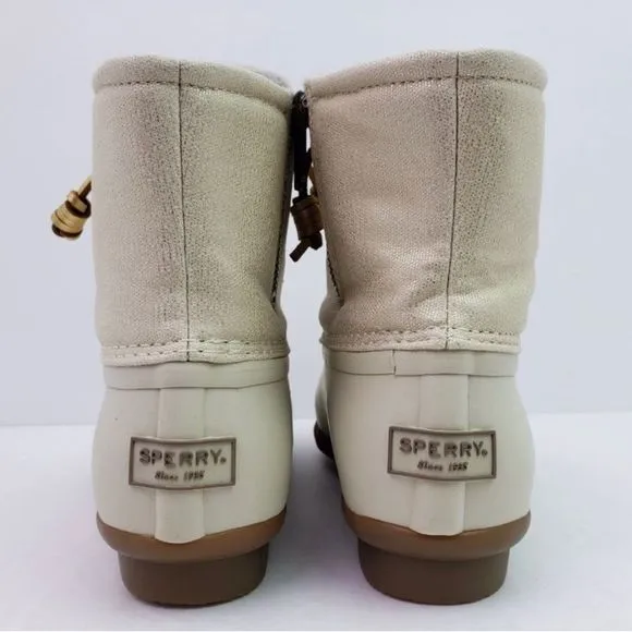 Sperry Metallic Ivory Waterproof Saltwater Duck Boots Rain Boots 8