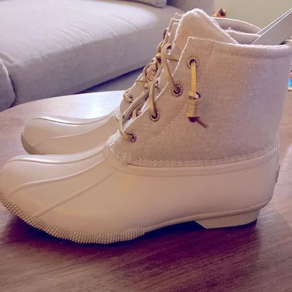 Sperry Metallic Ivory Waterproof Saltwater Duck Boots Rain Boots 8