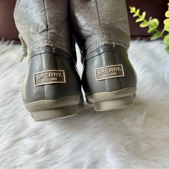 Sperry Top-Sider Saltwater Shimmer Duck Boots Gray Waterproof Rain Boots Size7.5