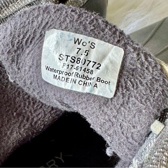 Sperry Top-Sider Saltwater Shimmer Duck Boots Gray Waterproof Rain Boots Size7.5