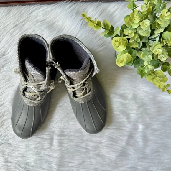 Sperry Top-Sider Saltwater Shimmer Duck Boots Gray Waterproof Rain Boots Size7.5